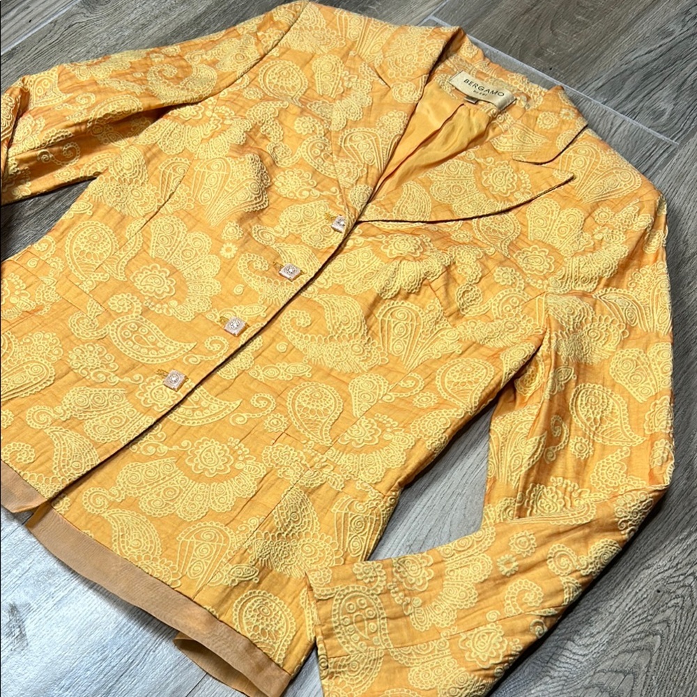 Bergamo by EBI Sheer Peach/Yellow/Orange Brocade Blazer Size‎ 4 - Picture 3 of 16